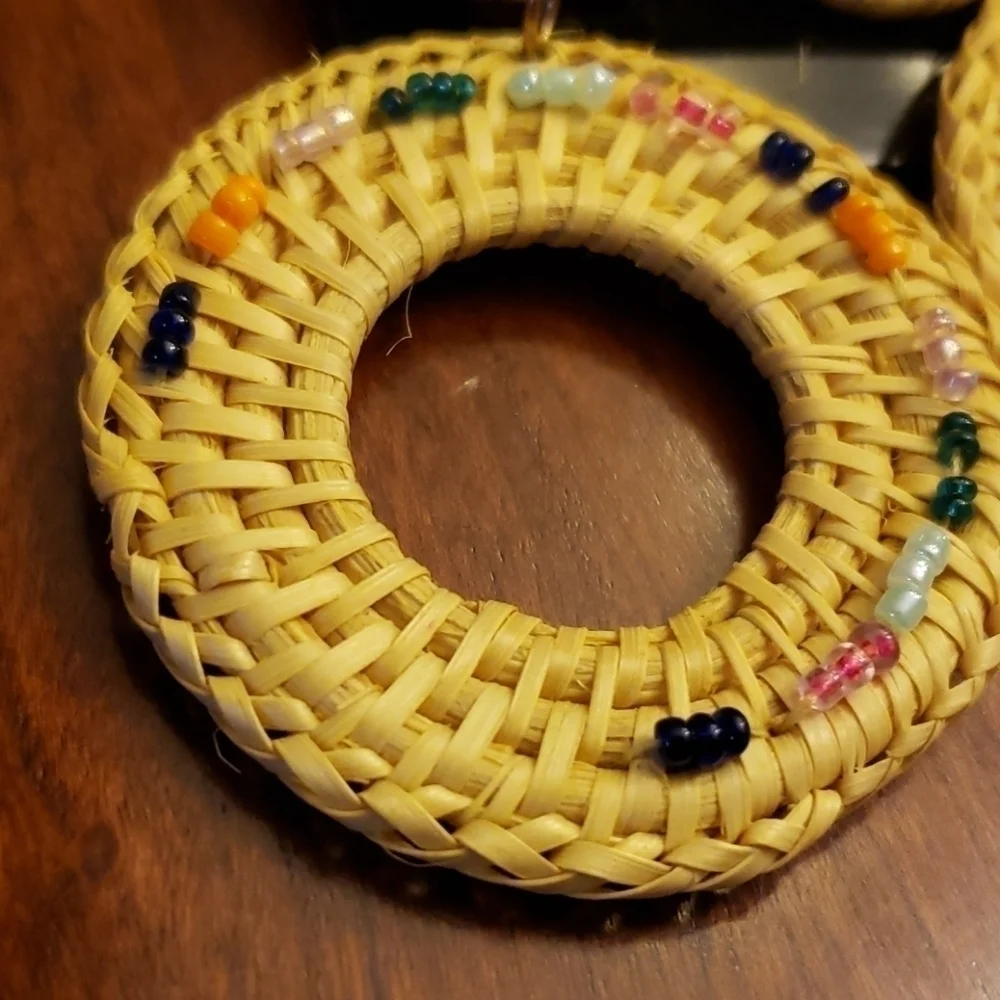 Woven Beaded Large Circle Earrings Pierced New